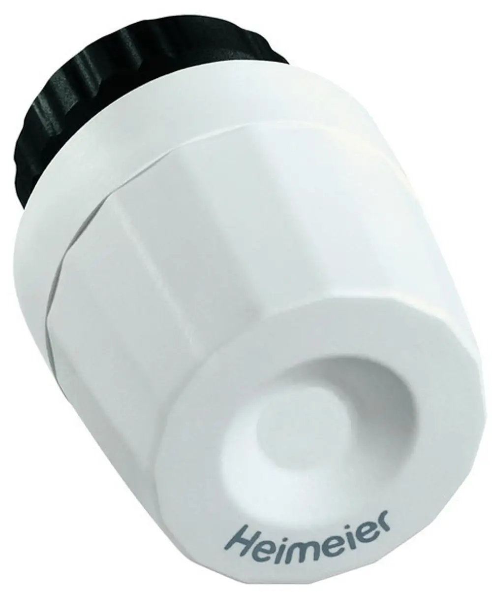 Thermischer Stellantrieb mit weißem Gehäuse und schwarzem Einstellknopf. Produkt der Marke IMI Hydronic Engineering. Geeignet für Heizungsanwendungen.